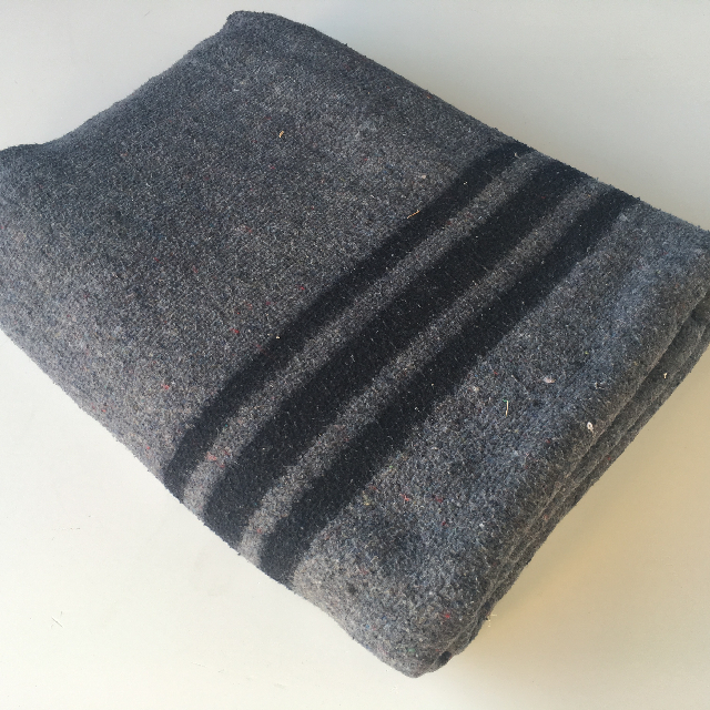 BLANKET, Grey Wool w Navy Stripe